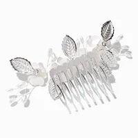 Embellished Matte Silver & Pearl Flower Hair Comb