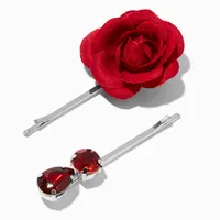 Red Rose & Gemstone Hair Pins - 6 Pack