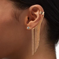 Gold-tone Fringe Cuff Connector Earring