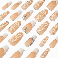 Nude Butterfly Bling French Tip Squareletto Vegan Faux Nail Set - 24 Pack