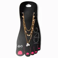 Pearl Charm Gold Mixed Chain Anklets - 3 Pack