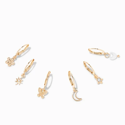 Gold Single 20MM Dangling Huggie Hoop Earrings - 6 Pack