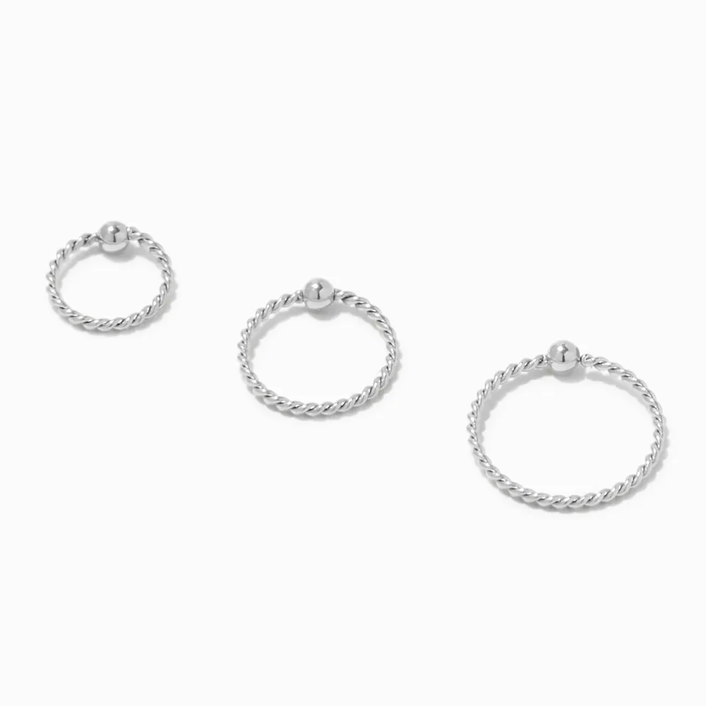 Silver Ball Twisted 20G Nose Rings - 3 Pack