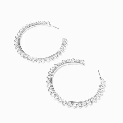 Silver 60MM Sunburst Hoop Earrings