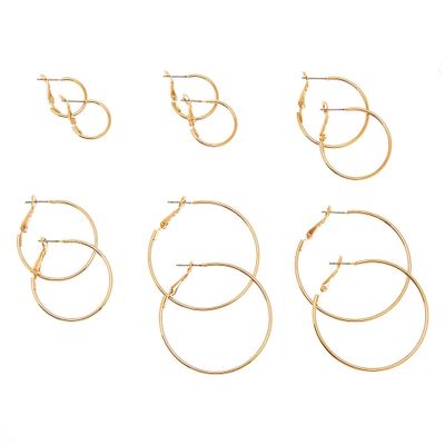 6 Pack Graduated Skinny Gold Tone Hoop Earrings