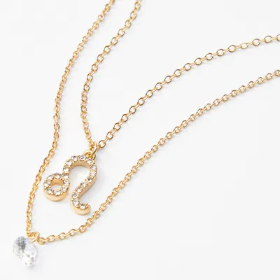 Gold Cubic Zirconia Zodiac Multi Strand Necklace - Leo