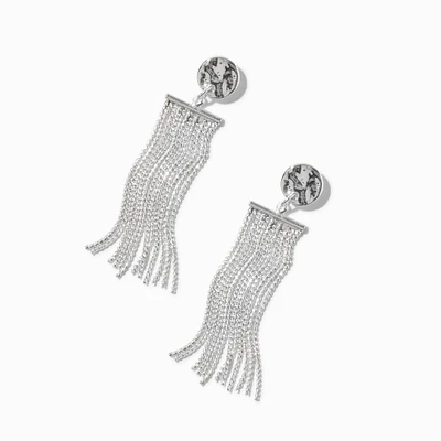 Silver-tone Fringe 2" Drop Earrings