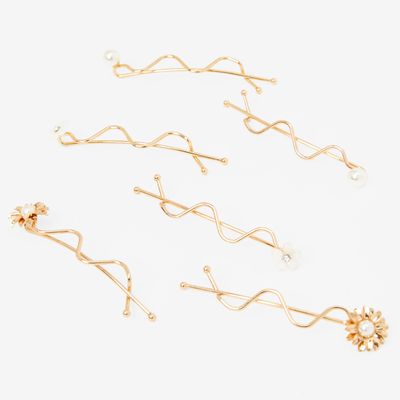 Gold Spiral Floral Hair Pins - 6 Pack