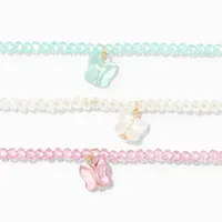 Pastel Butterfly Beaded Stretch Bracelets - 3 Pack