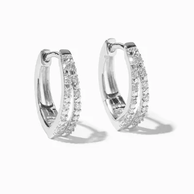 Laboratory Grown Diamond Embellished 10MM Sterling Silver Double Hoop Earrings 0.11 ct. tw.