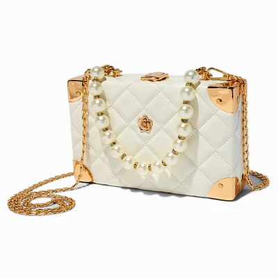 Quilted Trunk-Shaped White Crossbody Purse