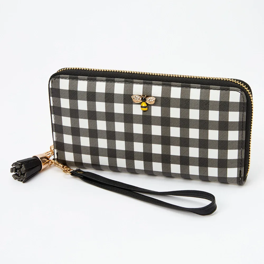 Gingham Honeybee Wristlet - Black