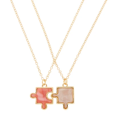 Best Friends Puzzle Piece 16" Pendant Necklaces - Gold, 2 Pack