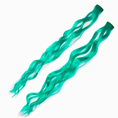 Teal Tinsel Curly Faux Hair Clip In Extensions - 2 Pack