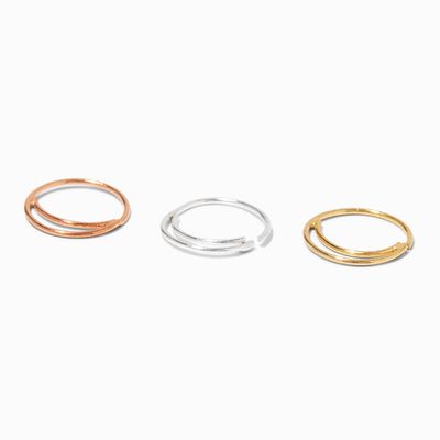 Sterling Silver 22G Mixed Metal Double Hoop Nose Rings - 3 Pack