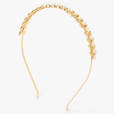 Gold Pearl Studded Leaves Headband
