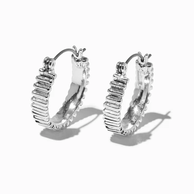 Silver-tone 15MM Treaded Hoop Earrings