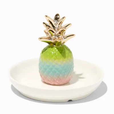 Rainbow Pineapple Ceramic Jewelry Holder