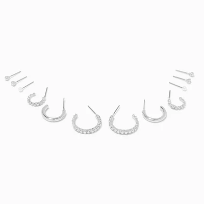 Crystal Hoops & Studs Silver-tone Earring Set - 6 Pack