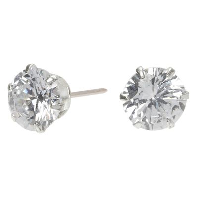 Sterling Silver Cubic Zirconia Round Stud Earrings - 10MM