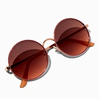 Rose Gold Glitter Rim Round Sunglasses