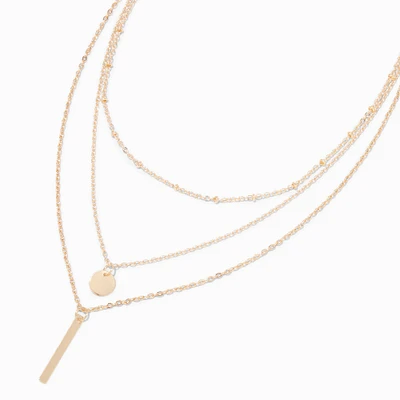 Gold Stick Multi-Strand Chain Necklace