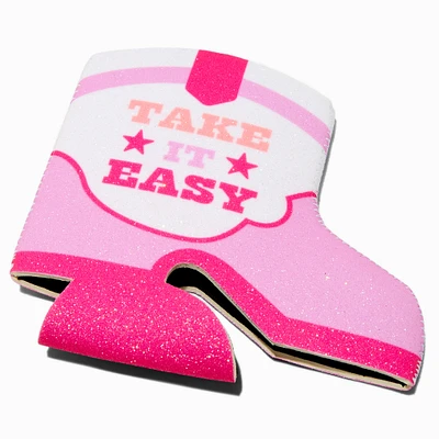 "Take It Easy" Pink Cowgirl Boot Can Cooler