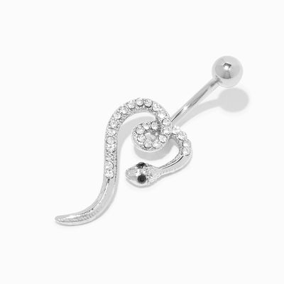 Silver 14G Curled Crystal Snake Belly Bar