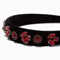 Black & Red Bejeweled Wide Velvet Headband