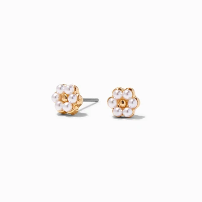 Gold Pearl Daisy Stud Earrings