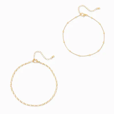 Icing Select18k Yellow Gold Plated Beaded & Figaro Chain Anklets - 2 Pack