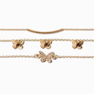 Gold Filigree Butterfly Choker Necklaces - 3 Pack