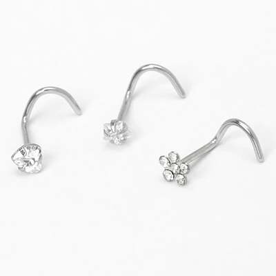 Silver 20G Flower Heart Star Nose Studs - 3 Pack