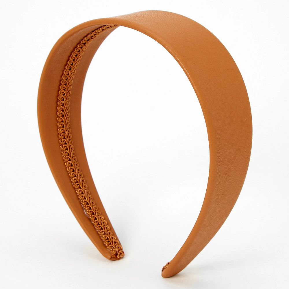 Tan Faux Leather Wide Headband