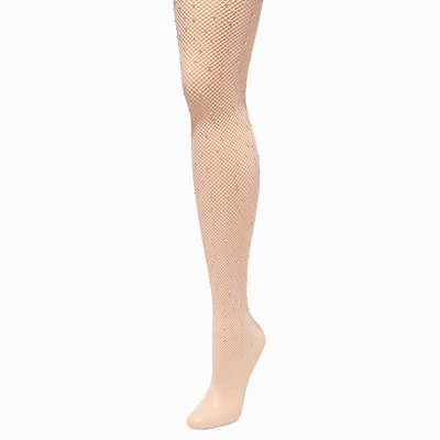 Rhinestone Nude Fishnet Tights - Size M/L