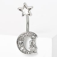 Silver 14G Embellished Crescent Moon Dangle Belly Ring