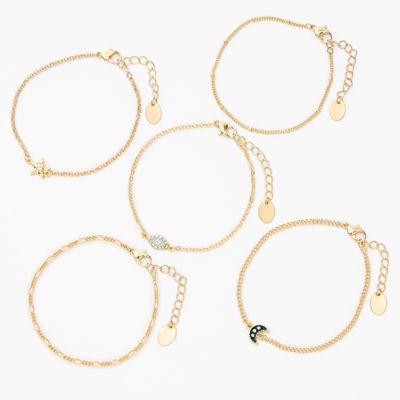 Gold Mystic Charm Chain Bracelets - 5 Pack
