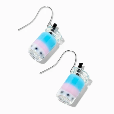 Silver 1" Bubble Tea Drop Earrings - Blue/Pink