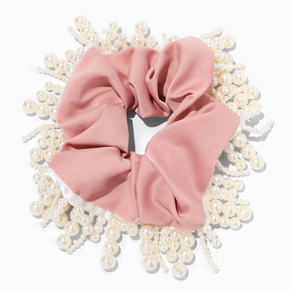 Blush Pink Pearl Fringe Hair Scrunchie
