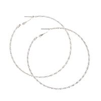 70MM Textured Silver Tone Hoop Earrings