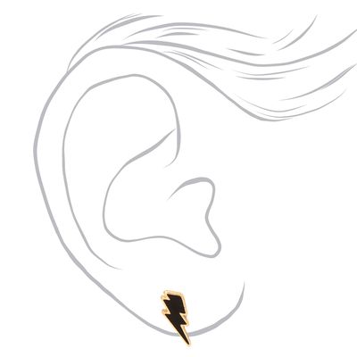 Gold Lightning Bolt Stud Earrings - Black