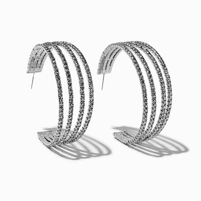 Silver-tone Crystal Multi-Layer 70MM Hoop Earrings