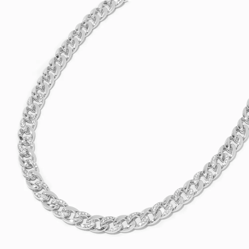 Silver Embellished Chunky Chain Link Necklace