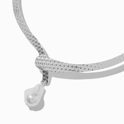 Silver-tone Textured Pearl Rigid Choker Necklace