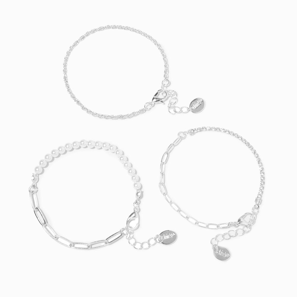 Silver Chainlink & Pearl Bracelets - 3 Pack