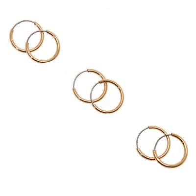 Gold 10MM Skinny Hoop Earrings - 3 Pack