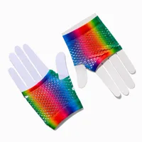 Rainbow Fishnet Fingerless Gloves