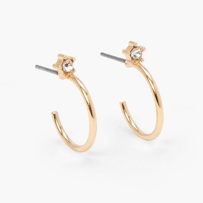 Gold 15MM Crystal Post Hoop Earrings