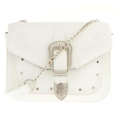 Faux Leather White Western Buckle Crossbody Bag