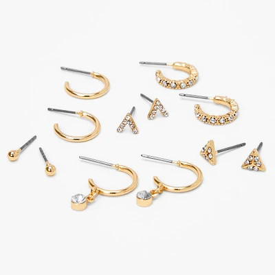 Gold Embellished Geometric Stud & Hoop Earrings - 6 Pack